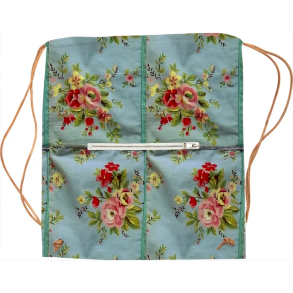 Floral Light Teal Drawstring Backpack