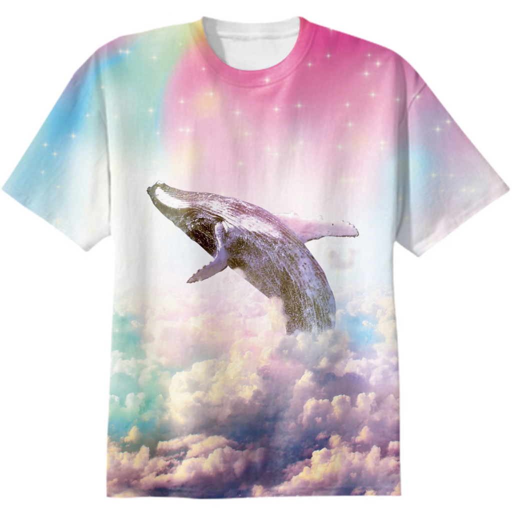 Surreal Whale Diving Through Pink Clouds