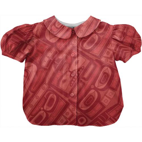 Coral red chilkat blouse