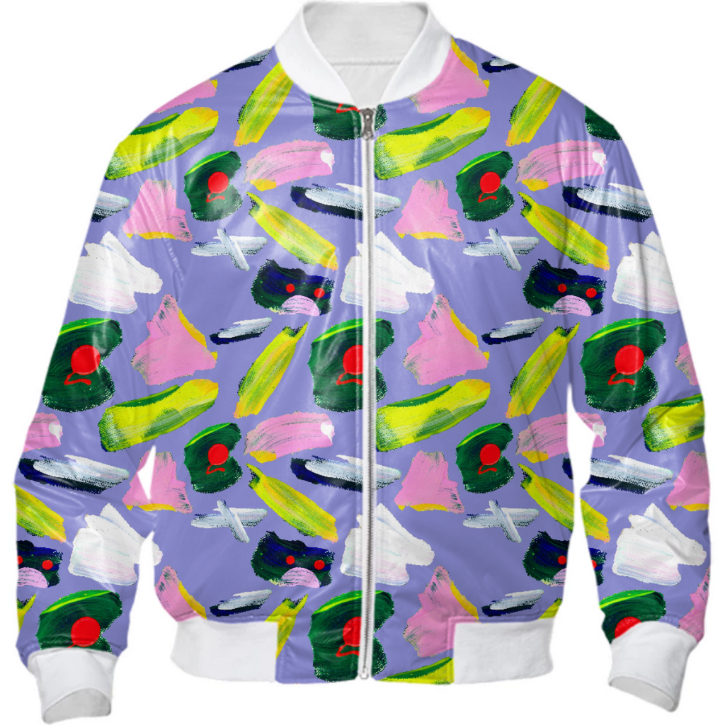 Pouting kitty hand painted yellow blue and red on purple