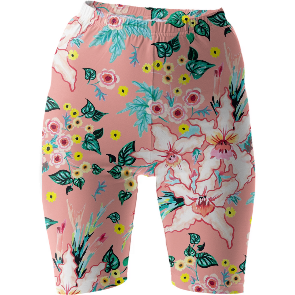 Tropical floral lilies on coral pink