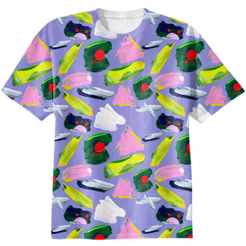 Pouting kitty hand painted yellow blue and red on purple