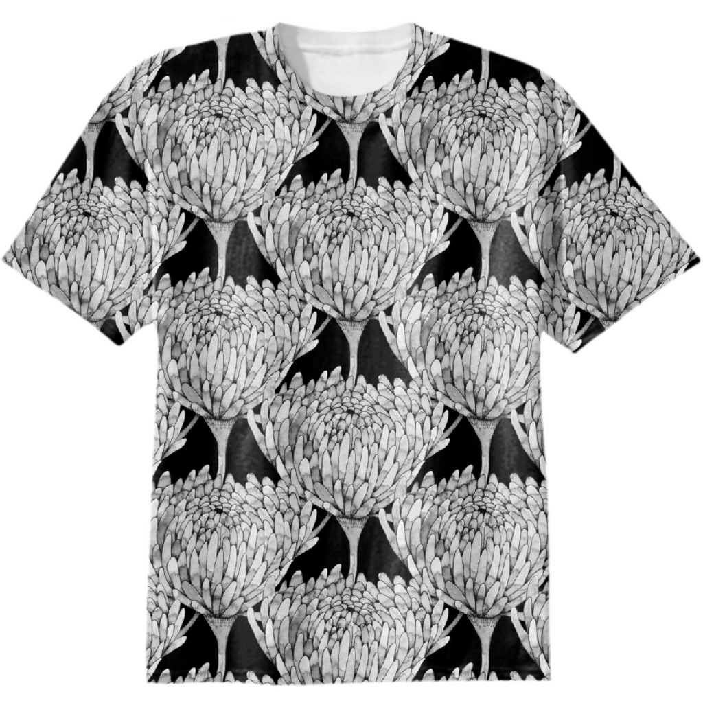 Chrysanthemum Crowd on black Cotton T-shirt