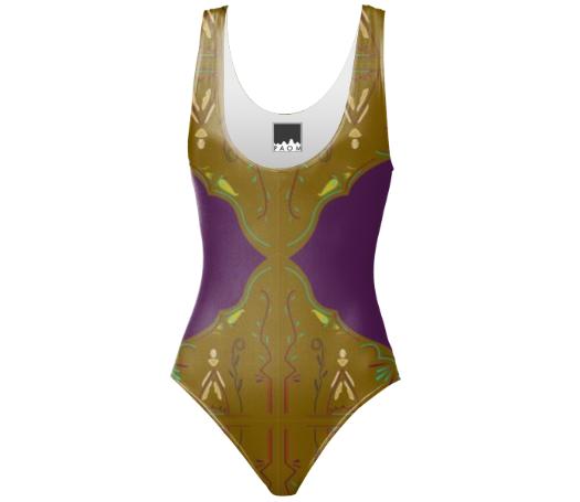 Bodysuit with Ornaments gold purple