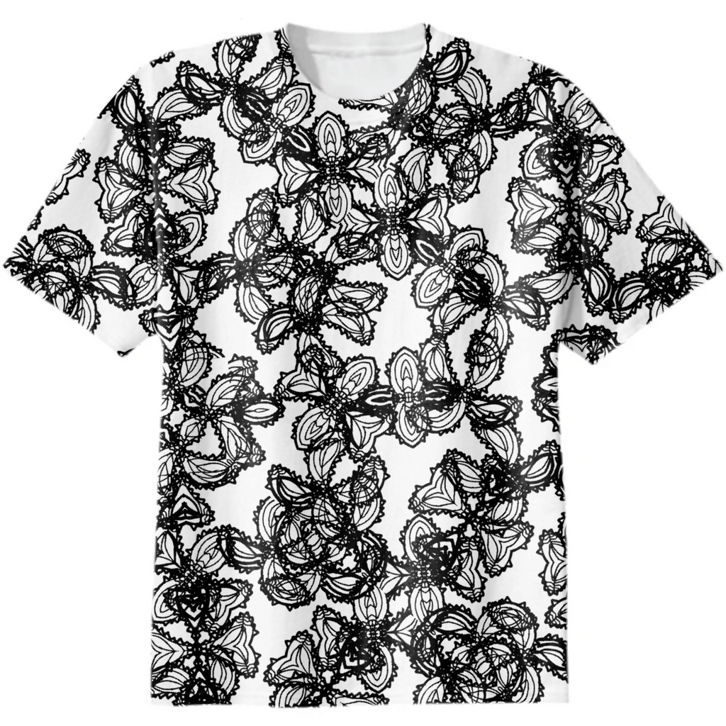 Stylized Botanical Motif Black and White Print