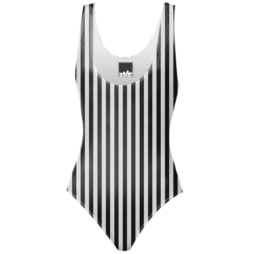 Black and White Striped Swim Suit Lines Pattern