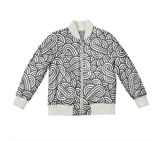 Black and white swirls doodles Kids Bomber Jacket