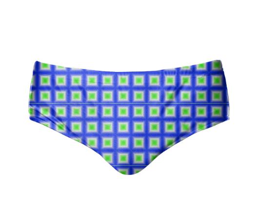 Blue White Green Square Pattern Speedo