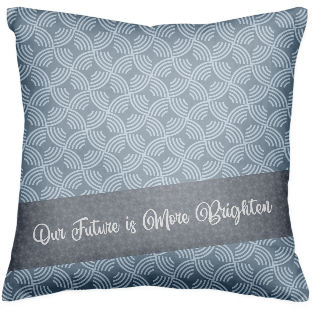 Blue Pillow Geometric Curved Lines Pattern With Our Future is More Brighten On Dark Blue Label