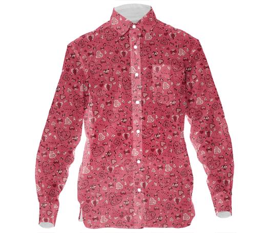 Pink flowers and hearts men s button down