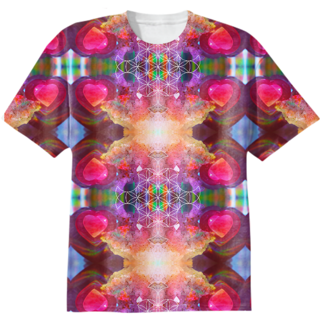 rainbow amethyst and rose quartz crystal rainbow mandala ~ cotton tshirt ~ design 02