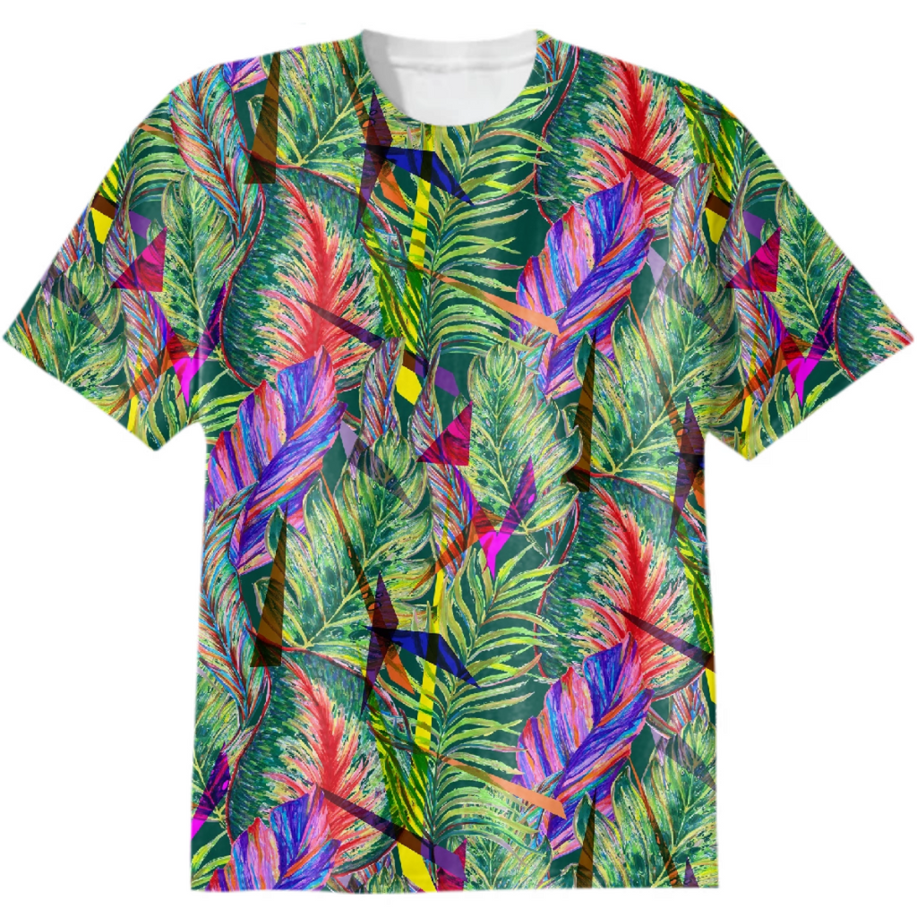 Tropical jungle colourful hand-drawn leaves and shards