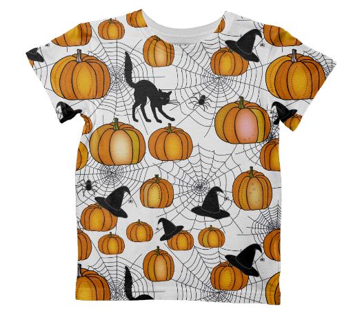 Old Fashioned Halloween w Orange Pumpkins Kids T Shirt