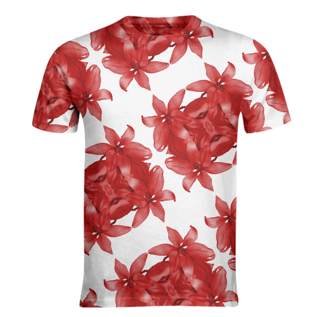 Red Flowers Geometric on White