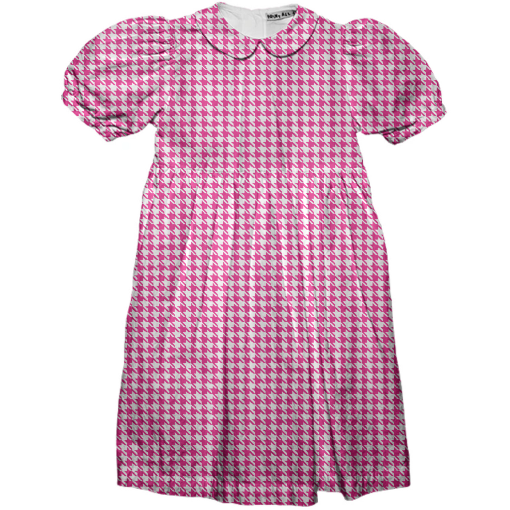 Hot Pink on White Dogstooth Girls Dress