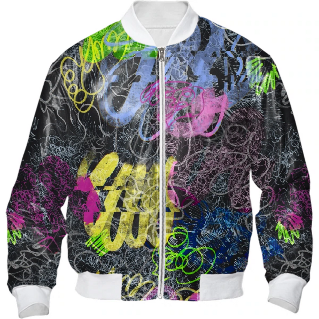 Neon graffiti scratched with distorted scribbles with glitch effect on dark background