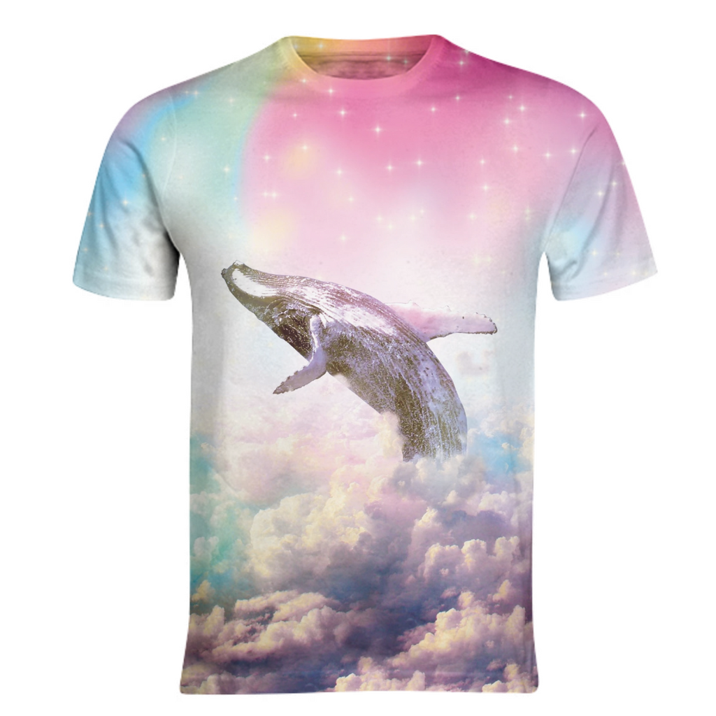 Surreal Whale Diving Through Pink Clouds - Basic T-Shirt