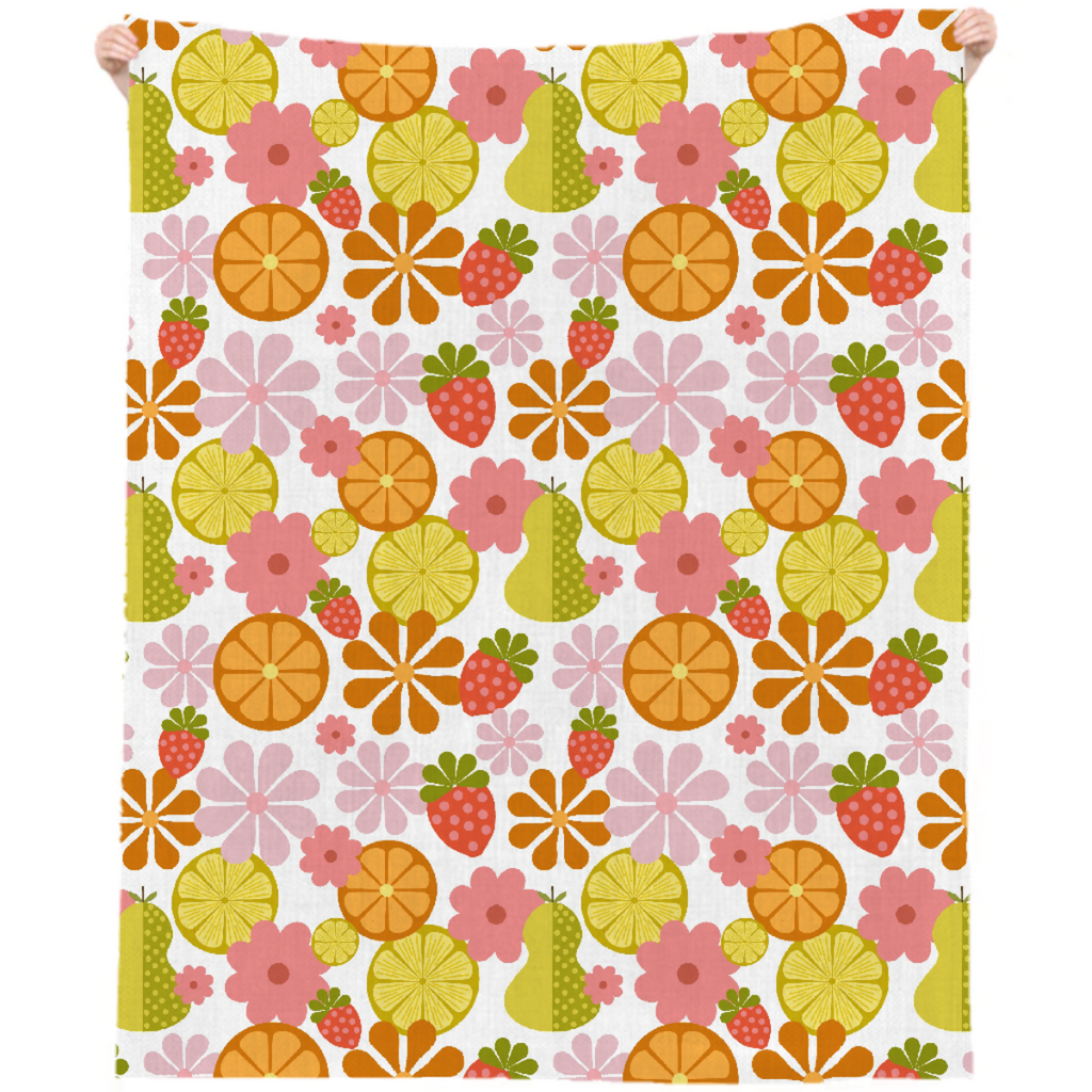 Retro Fruits + Flowers Towel