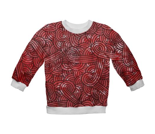 Red and black swirls doodles Kids Sweatshirt