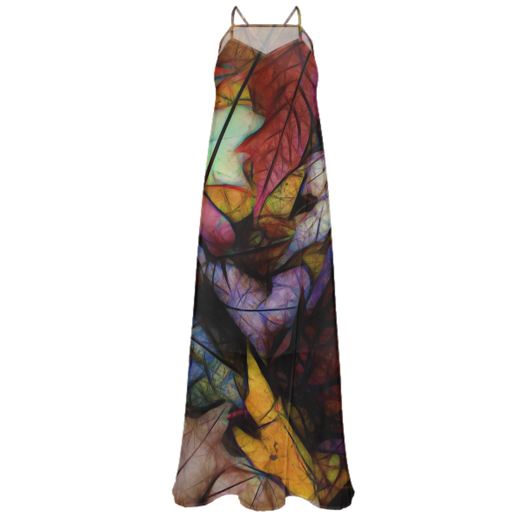 Fall Leaves Abstract Chiffon Maxi Dress