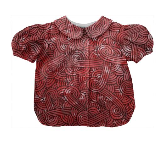 Red and black swirls doodles Kids Blouse