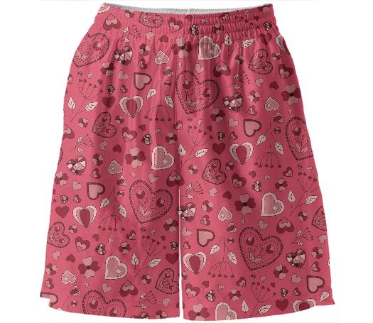 Pink flowers and hearts basketball shorts