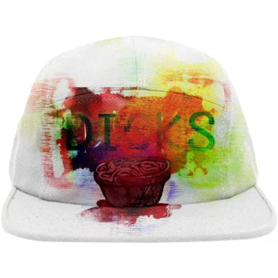 a hat with a bowl of bloody dicks on it