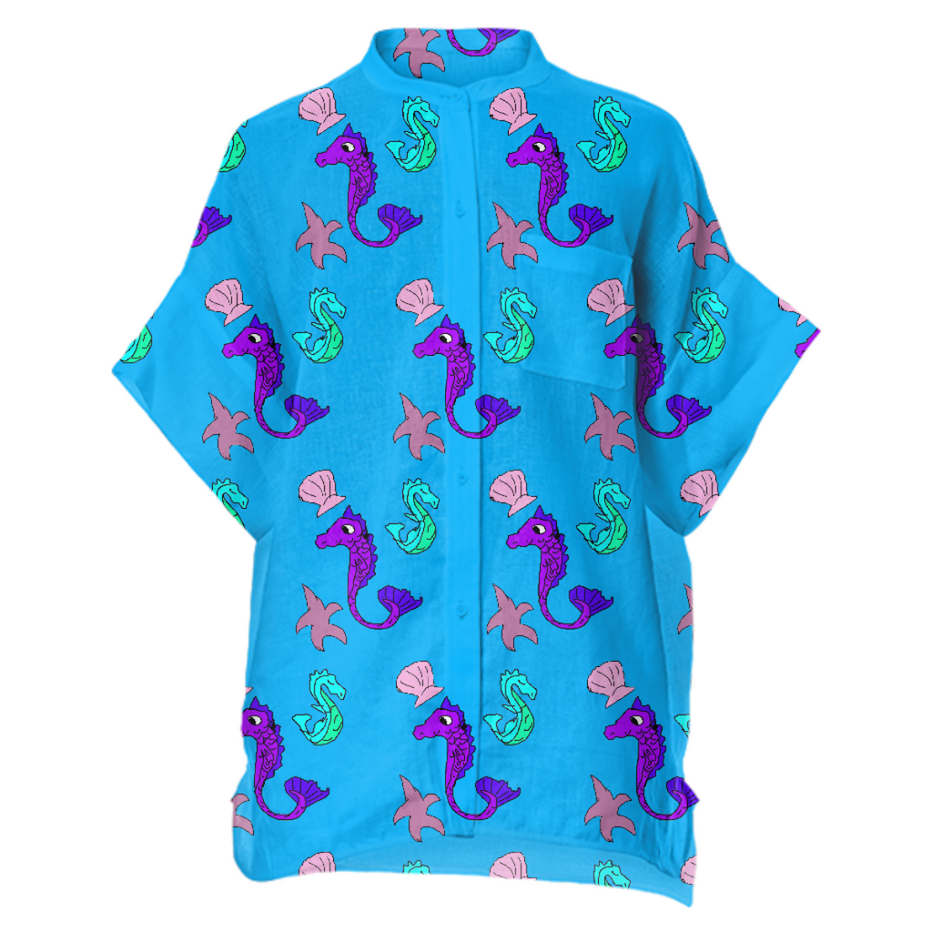 Seahorses Boxy Linen Shirt