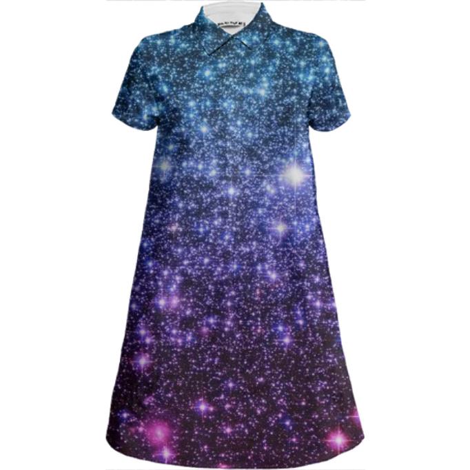 GALAXY STARS TEAL PURPLE PINK DRESS