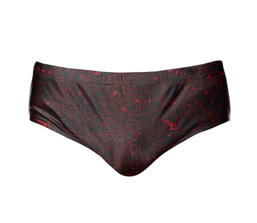 Red Swirls on Black Speedo