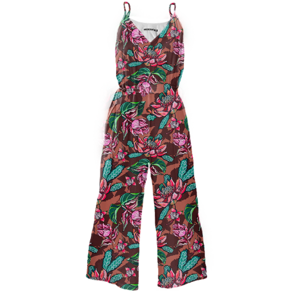 terracotta waratah floral jumpsuit