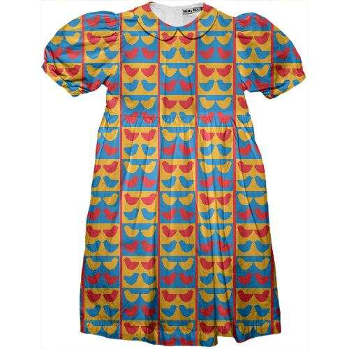 Birdies red yellow blue kids dress