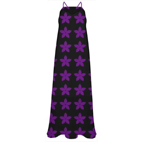 Black and Purple Floral Print Chiffon Maxi Dress