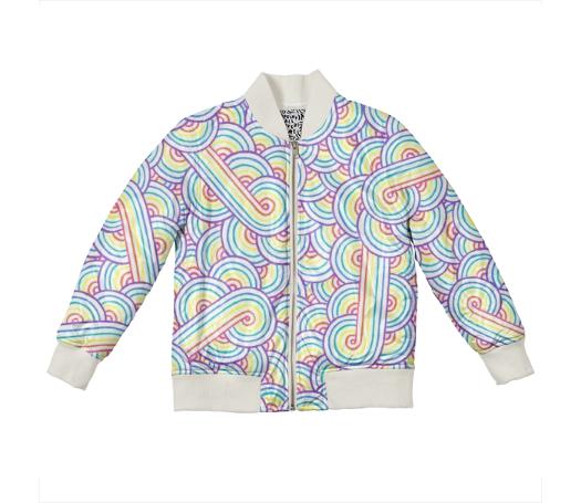 Rainbow and white swirls doodles Kids Bomber Jacket