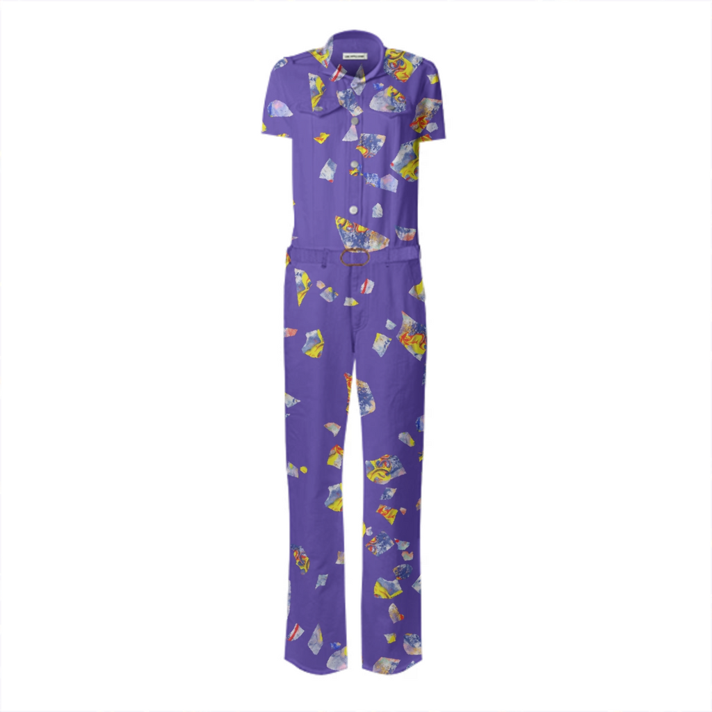 Hand-painted abstract terrazzo on purple blue