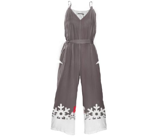 SANTA CLAUS SNOWFLAKE CHRISTMAS TIE WAIST JUMPSUIT