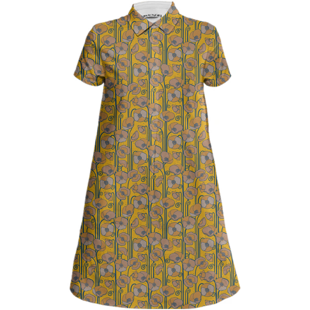 Long Flower Mini Shirt Dress