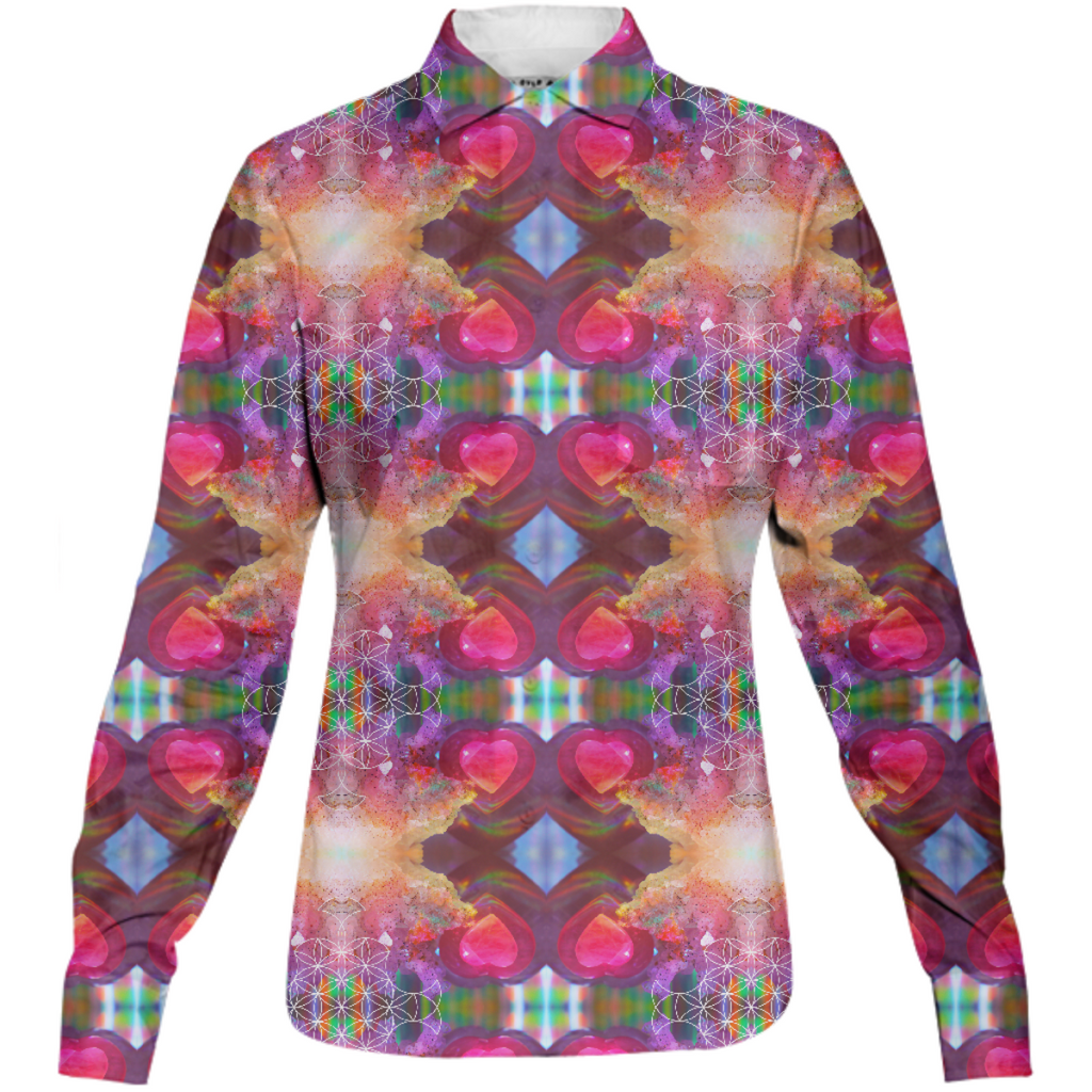 rainbow amethyst and rose quartz crystal rainbow mandala ~ button down shirt ~ design 03