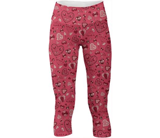 Pink flowers and hearts yoga pants