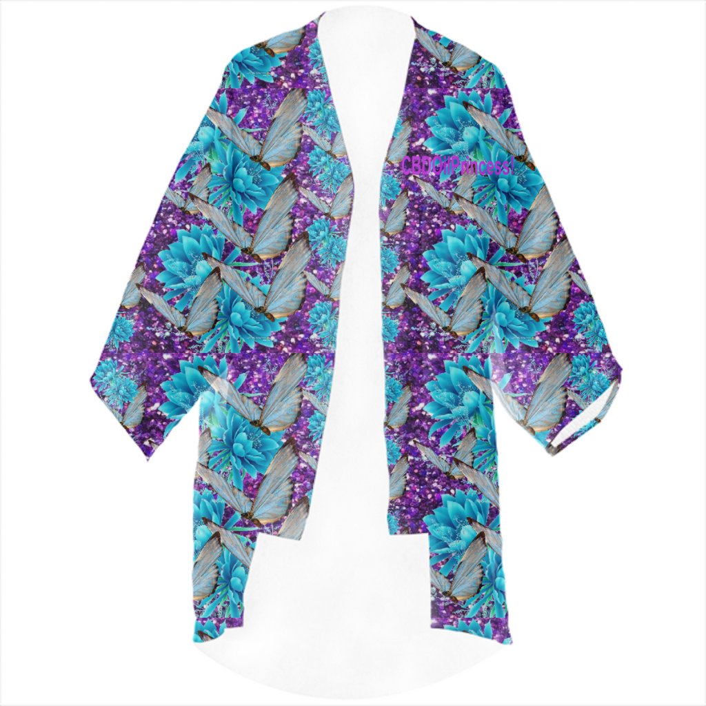 Purple, Blue & Teal!  Flowers & Butterflies!  Linen Kimono!  CBDOilPrincess!