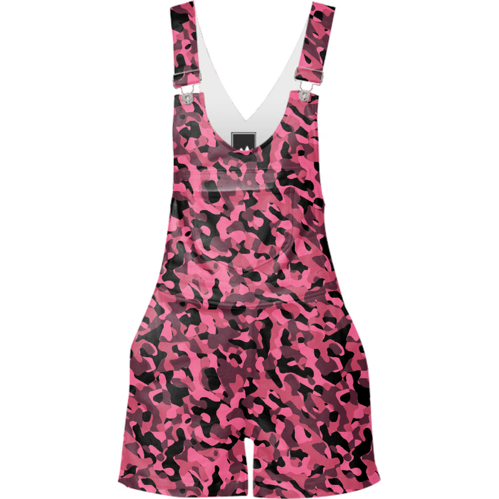 Pink and Black Camo Camouflage Pattern Shorteralls Overalls