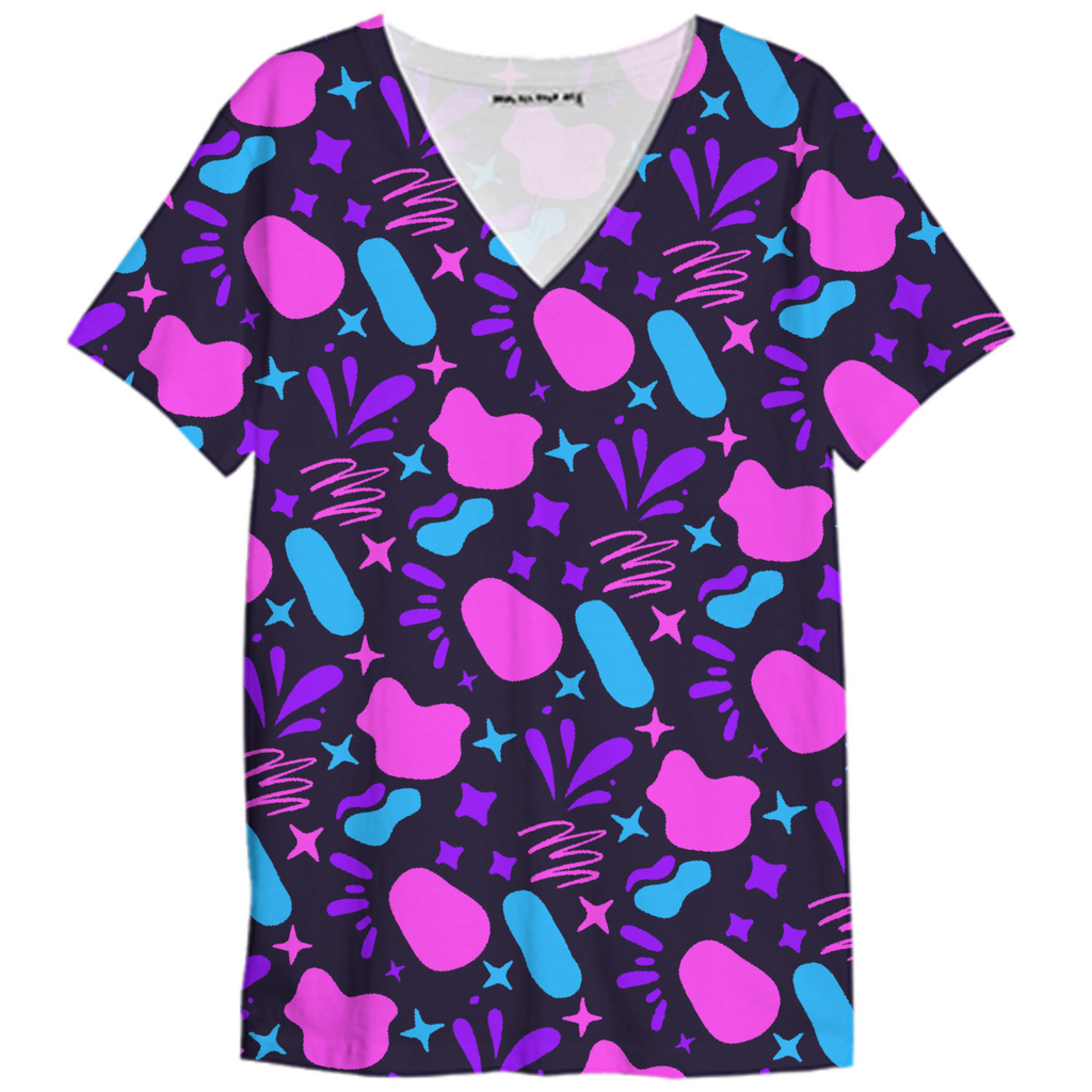 Abstract geometric stones and colorful stars v neck t-shirt by stikle trends