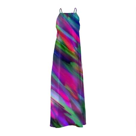 POLY TWILL MAXI DRESS Colorful digital art splashing G400