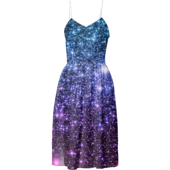 Galaxy Stars Teal Purple Pink Summer Dress