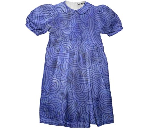 Royal blue swirls doodles Kids Party Dress