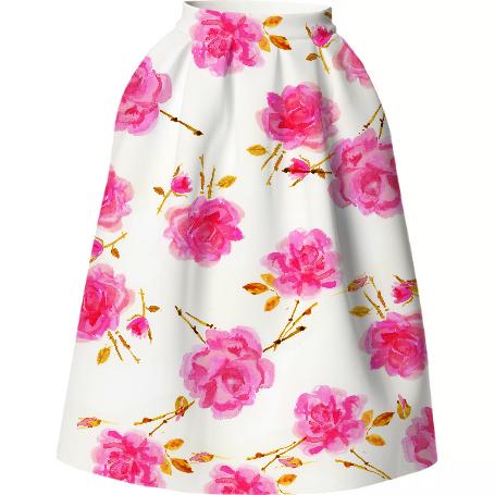 Rose Branches Print Skirt