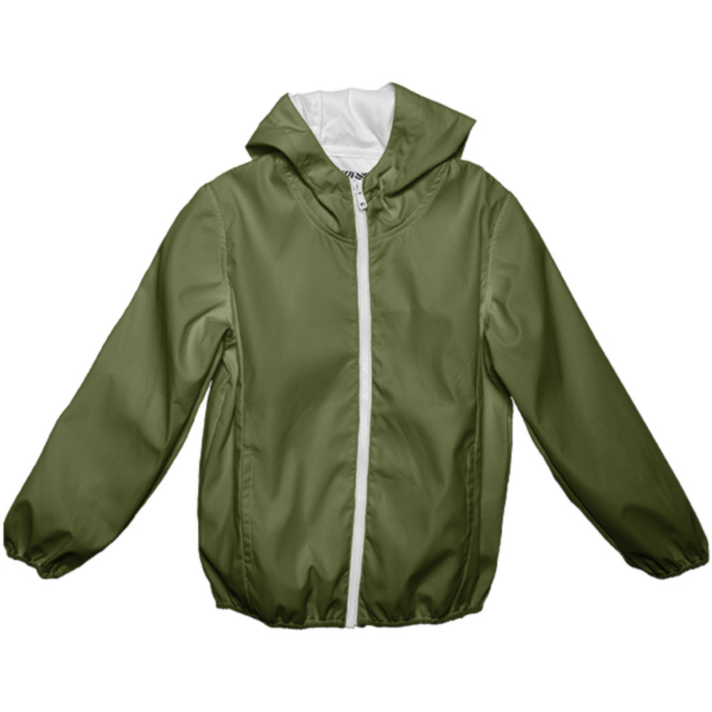 Solid Army Green Color Kids Rain Jacket Coat