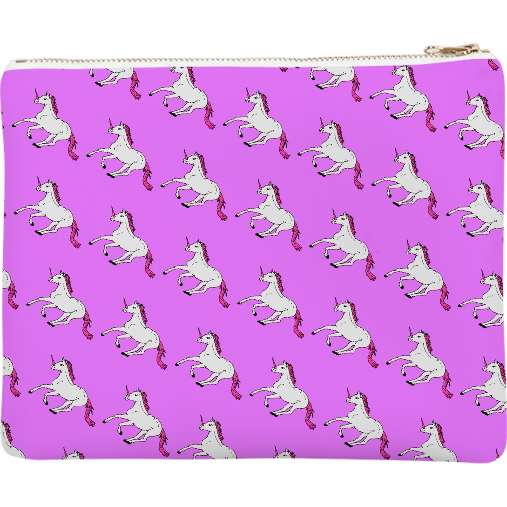 Pink Neoprene Clutch With Unicorn pattern