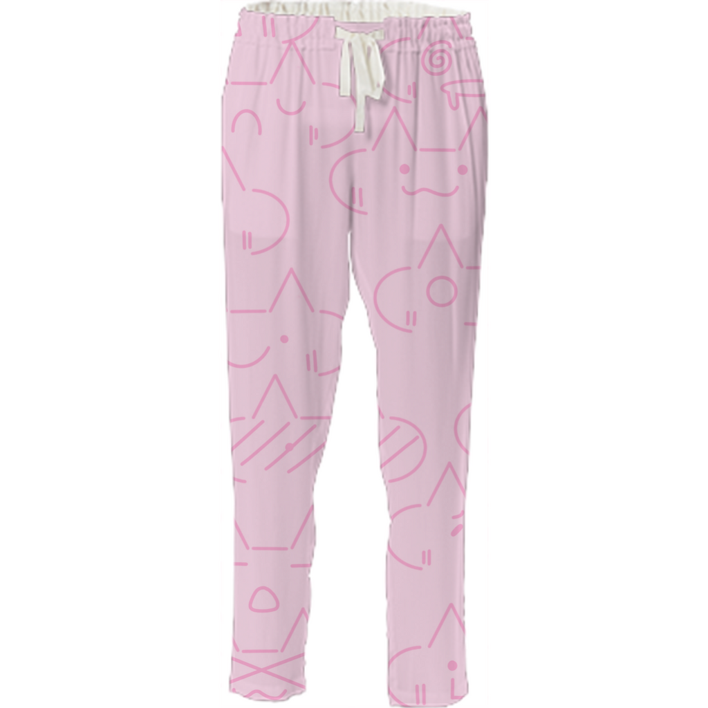 Cat-moji Drawstring Pants in Pink