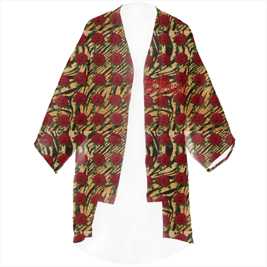 Tiger & Red Roses Print Linen Kimono CBDOilPrincess